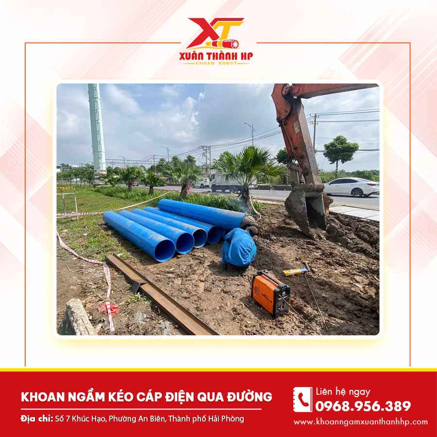 Khoan ngầm kéo cáp điện qua đường